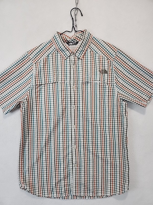The North Face Men's L Fishing Hiking Vented SS Brown Orange Plaid Outdoor Shirt gallery