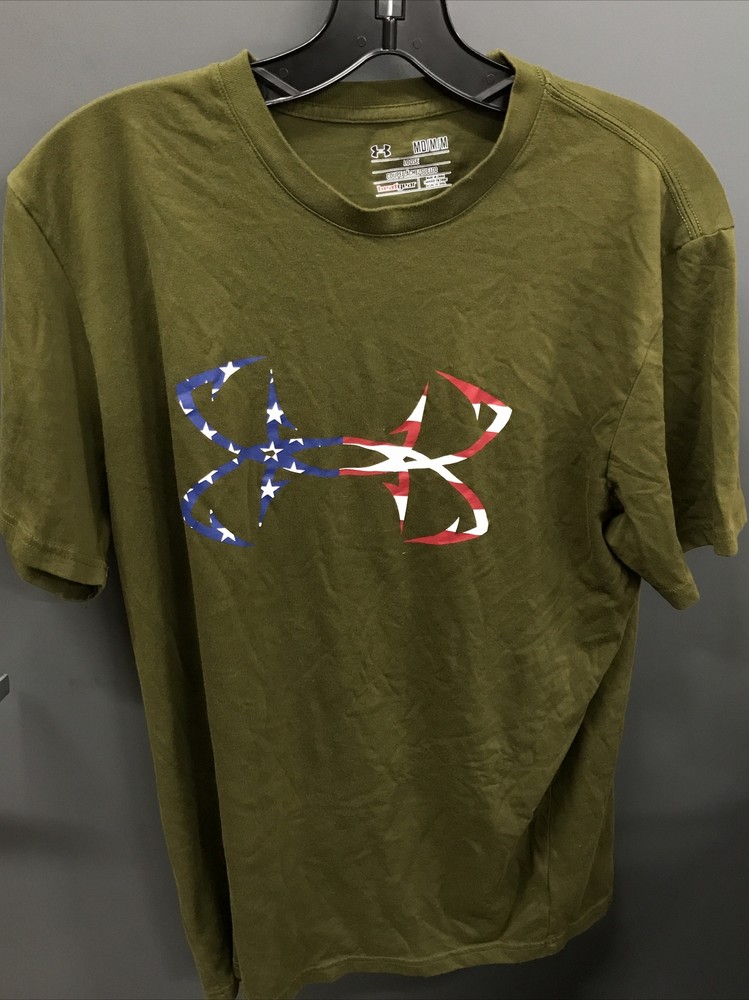 Under Armour Heat Gear Men's Dark Green US Flag Print Size Medium T-Shirt