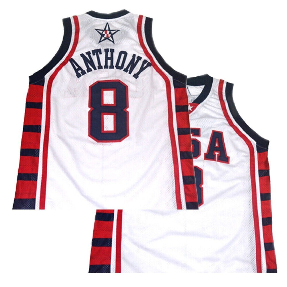 Throwback 2004 Melo Anthony #8 Basketball Jersey White Sewn Custom Names USA