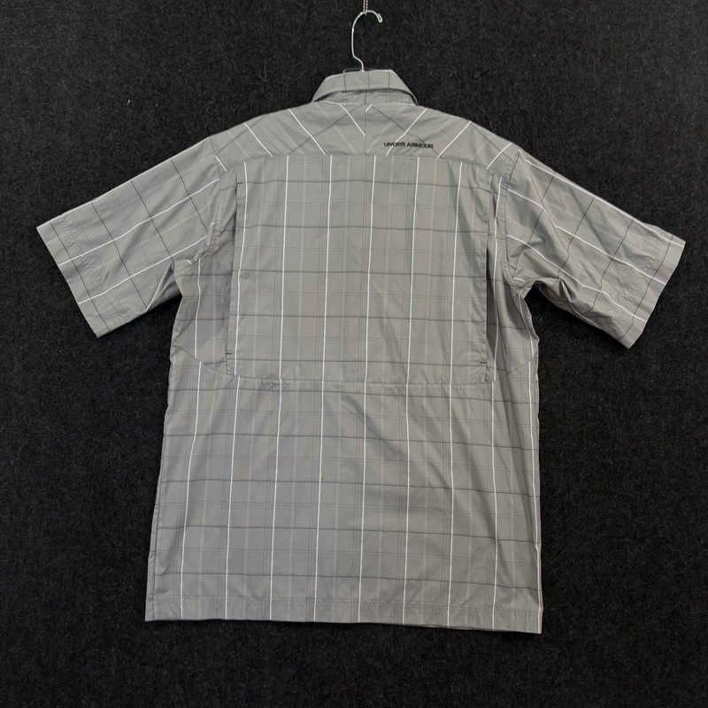 Under Armour Shirt Men's Medium Gray Plaid Vented HeatGear Fishing Hiking gallery