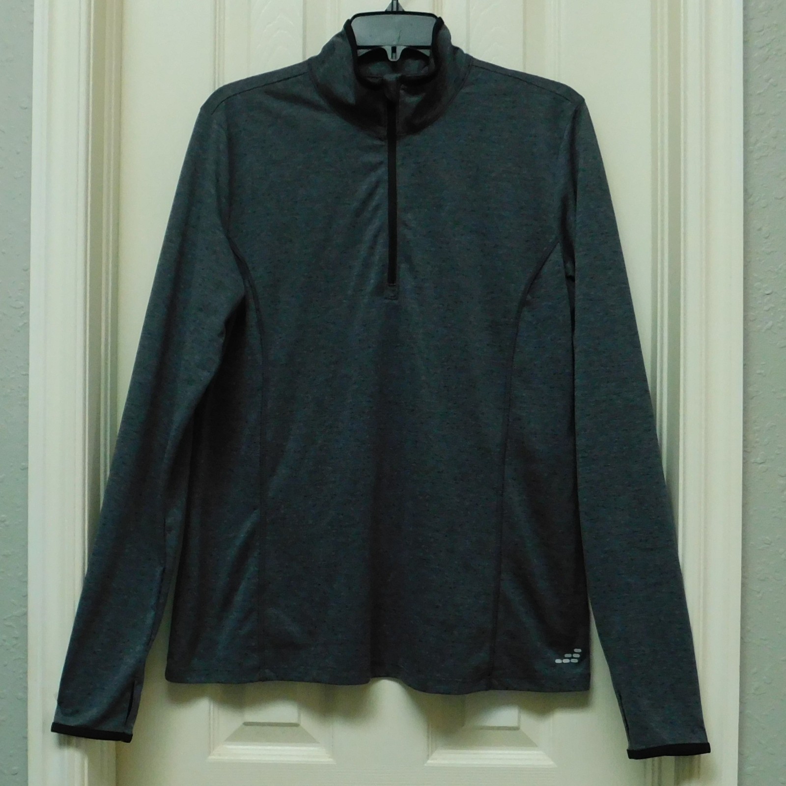 BCG Pullover 1/4 Zip Activewear Charcoal Gray L/S Thumb Holes Jersey Knit Mens L gallery