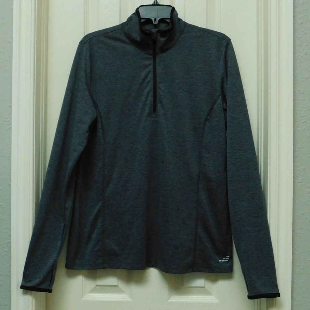 BCG Pullover 1/4 Zip Activewear Charcoal Gray L/S Thumb Holes Jersey Knit Mens L