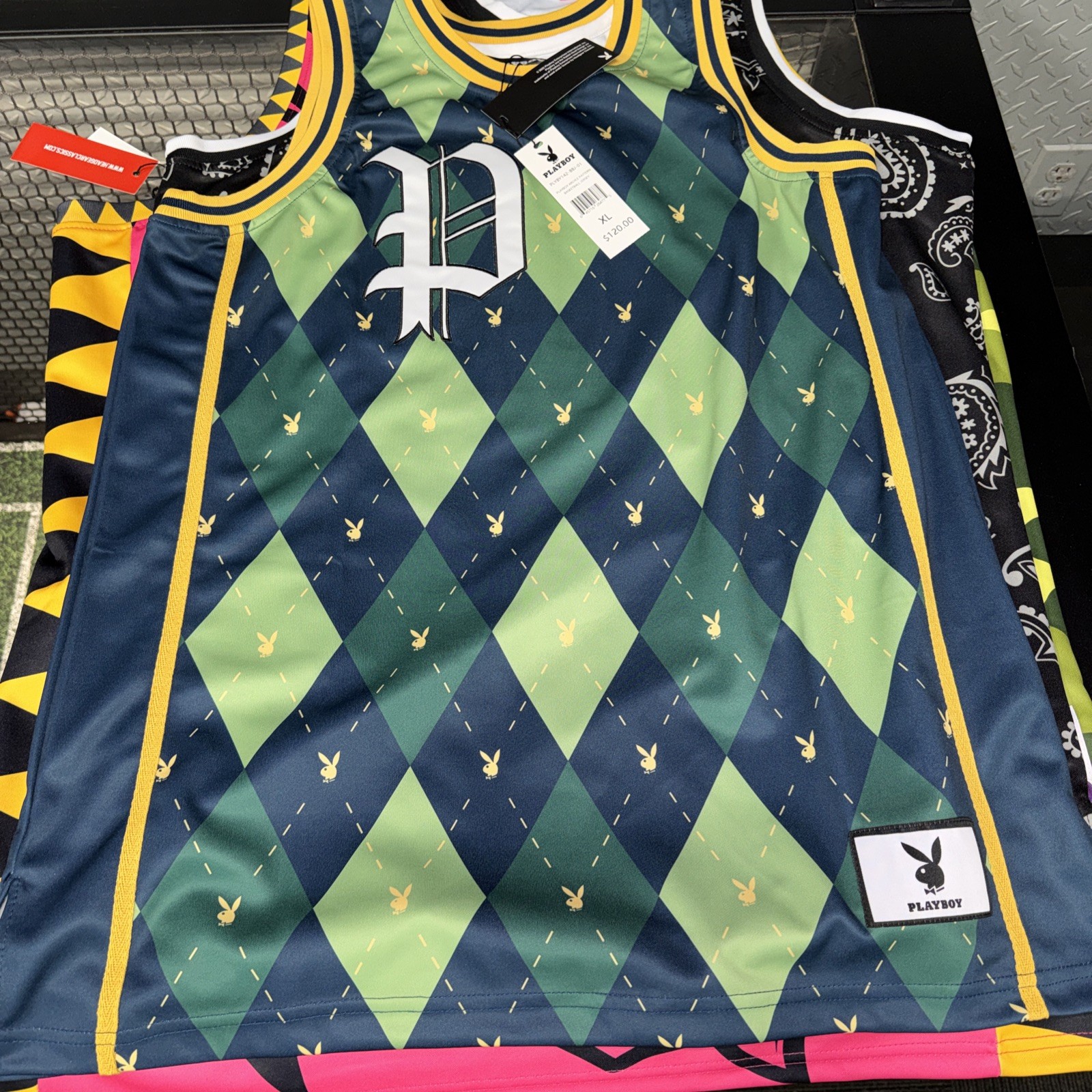 PLAYBOY#1 MEN'S ARGYLE PATTERN BASKETBALL JERSEY XL NWT Htf gallery