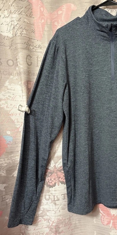 BALANCE COLLECTION Sweater Mens Large Heather Blue Pullover 1/4 Zip Thumb Hole gallery