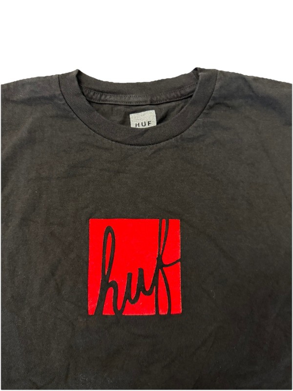 HUF SF box logo script cursive red velvet black velour flocked sz M gallery