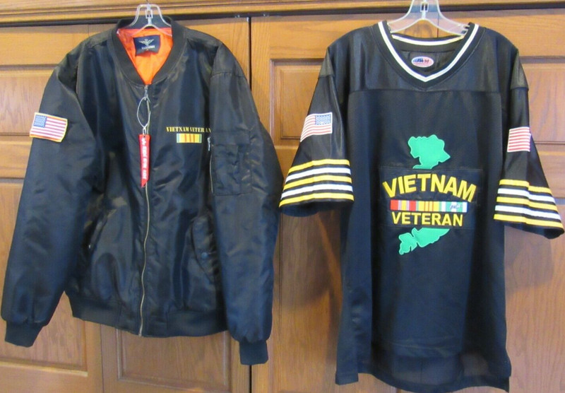 Vietnam War Veteran Football Jersey & Bomber Jacket LOT men's size Large Vet Nam gallery