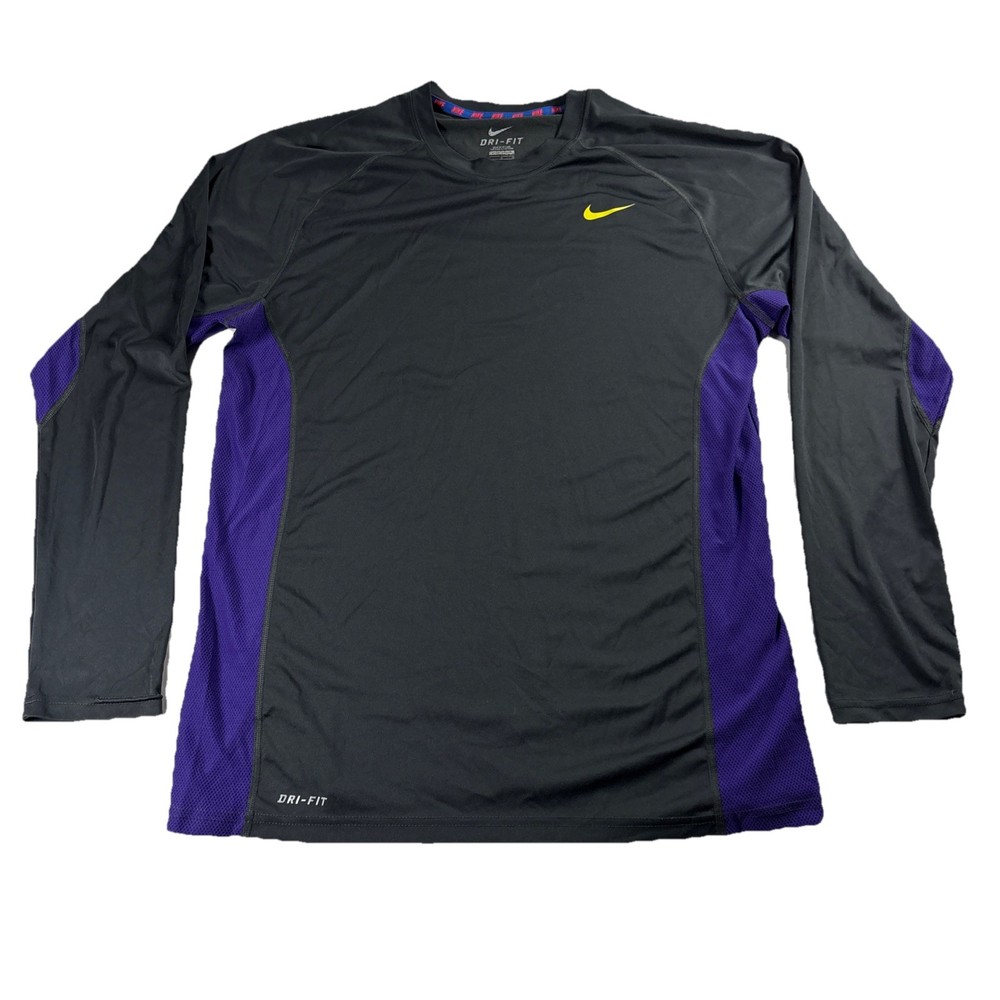 Nike Mens Large Dri-FIT Long Sleeve Training Shirt, Gray Purple Athletic Perf