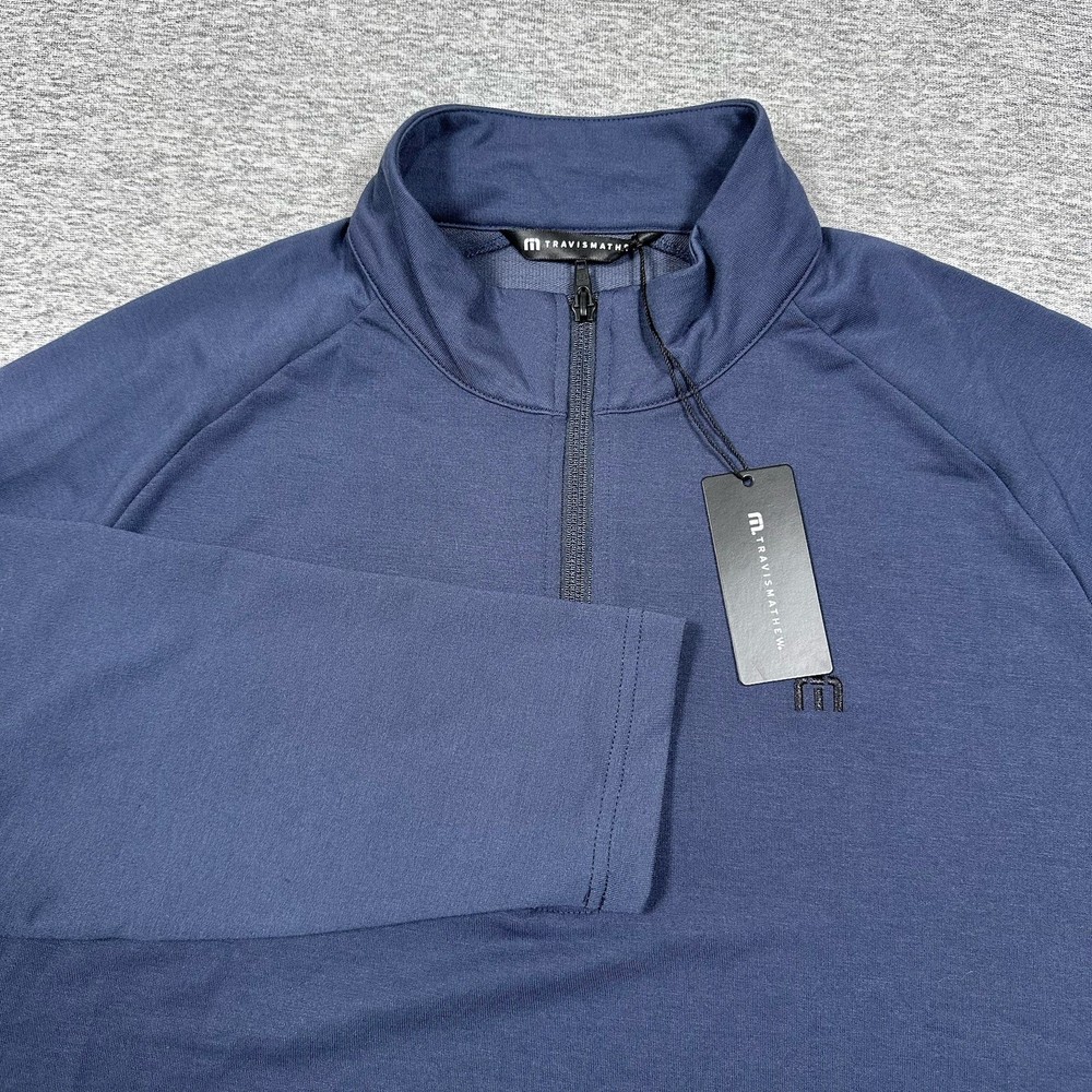 Travis Mathew Golf Pullover Mens Large Blue Valiant 1/4 Zip Stretch Pockets NEW