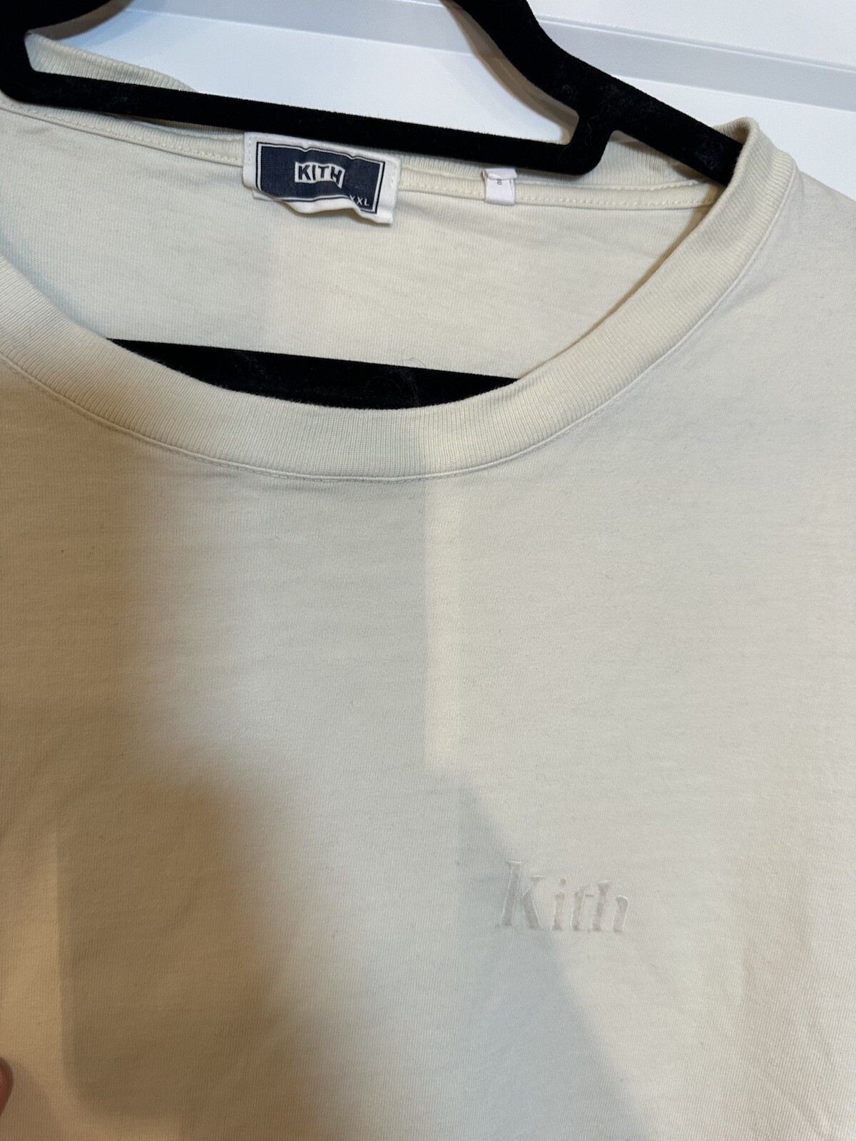 KITH LONG SLEEVE TEE T-SHIRT MINI BOX LOGO LIGHT CREAM Tan White SZ XL gallery
