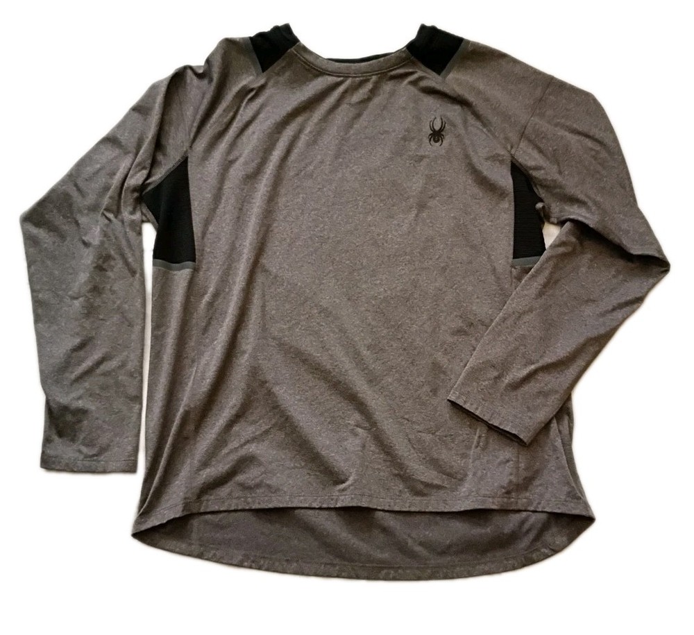 Spyder Active Pro Web Workout Preformance Large Gray Black Long Sleeve Shirt
