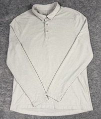 Lululemon Evolution Polo Shirt Mens M Slim Fit Beige Long Sleeve Sweat Wicking