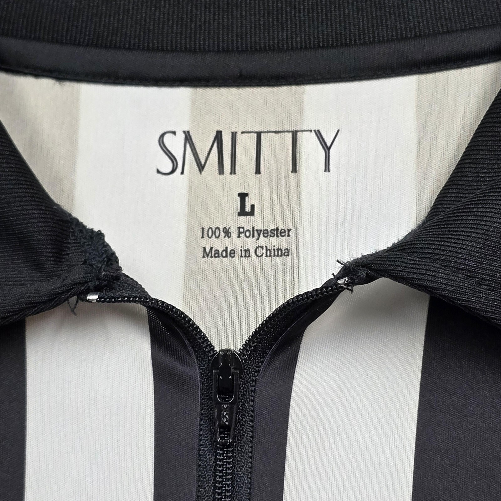Smitty Referee Polo Shirt Mens Large Black White Stripe 1/4 Zip Short Sleeve gallery