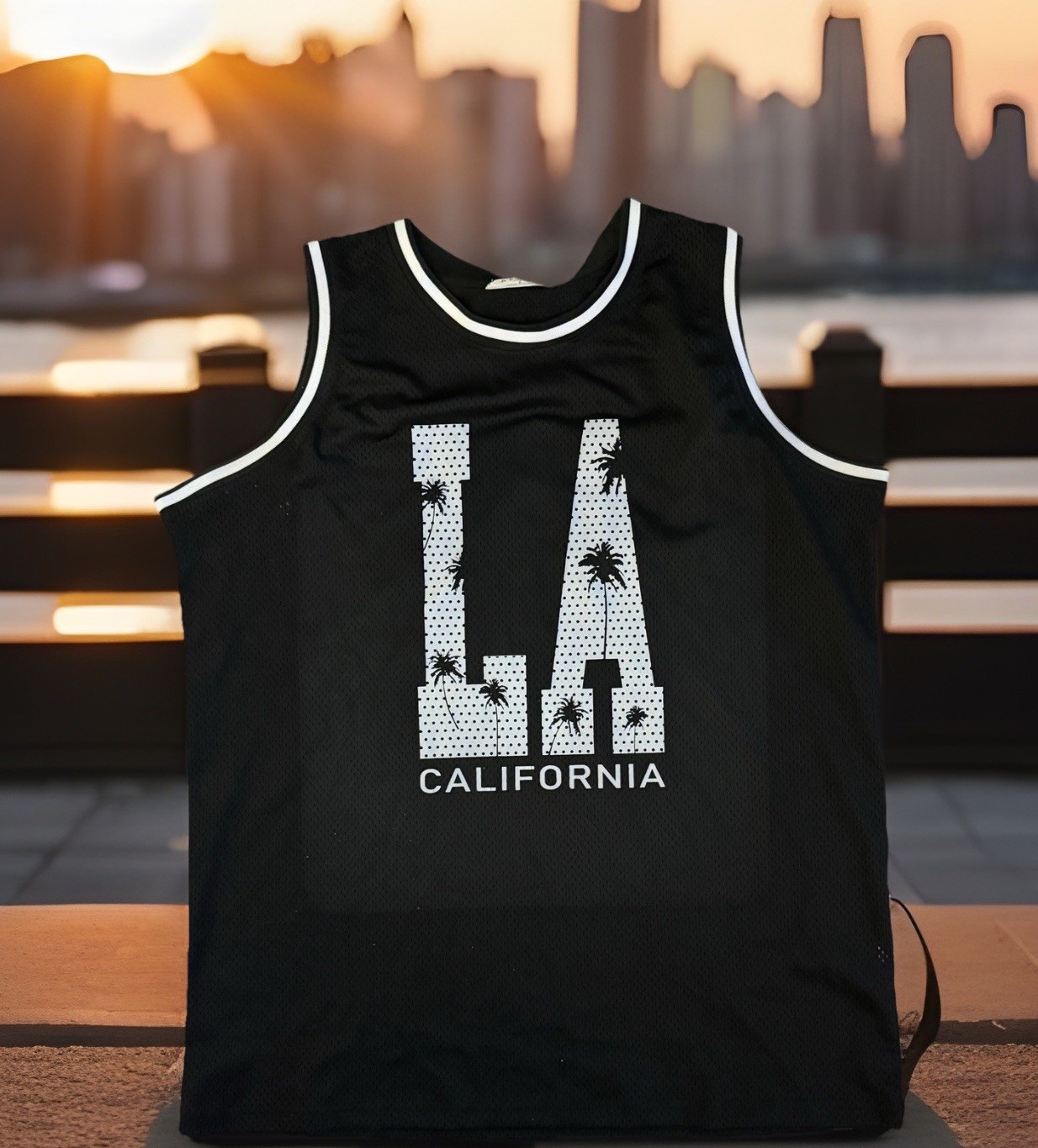 bLAnk. company Men's Black Mesh Sleeveless Jersey Tank Top L Graphic Print gallery