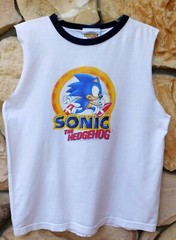 VTG 2005 SONIC THE HEDGEHOG RING PROMO Muscle Cut Off Sleeves T-Shirt Destroyed