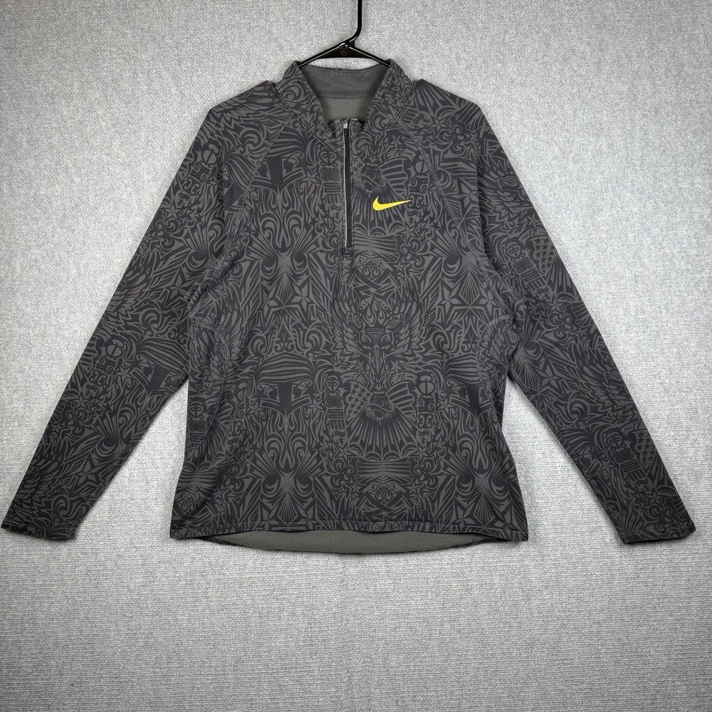 Nike Pullover Sweater Mens Size Large Gray Long Sleeve 1/4 Zip All Over Print
