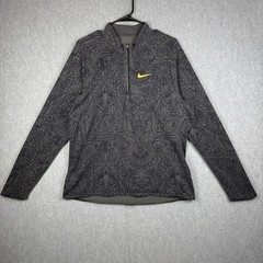 Nike Pullover Sweater Mens Size Large Gray Long Sleeve 1/4 Zip All Over Print