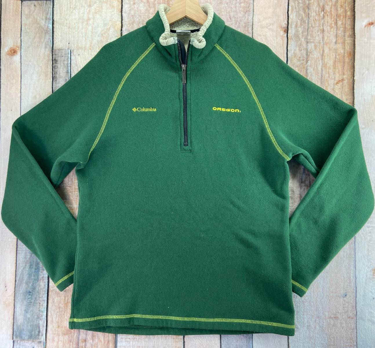 Columbia Oregon Ducks Fleece Pullover Men’s Large Green 1/4 Zip Sherpa Lined gallery