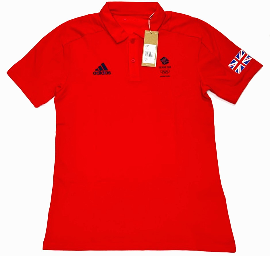 RED Polo Shirt Adidas Team GB Top Olympic Cotton Tee Mens Womens Size XS S M L gallery