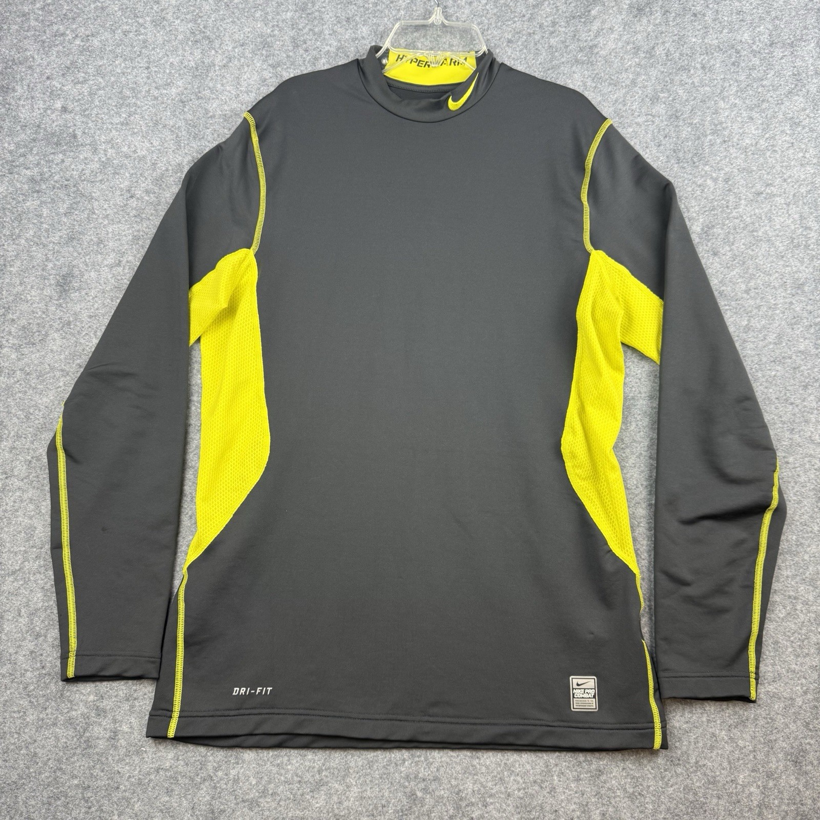 Nike Pro Combat Hyperwarm Compression Shirt L Fitted Dri-Fit Neon Yellow Gray gallery