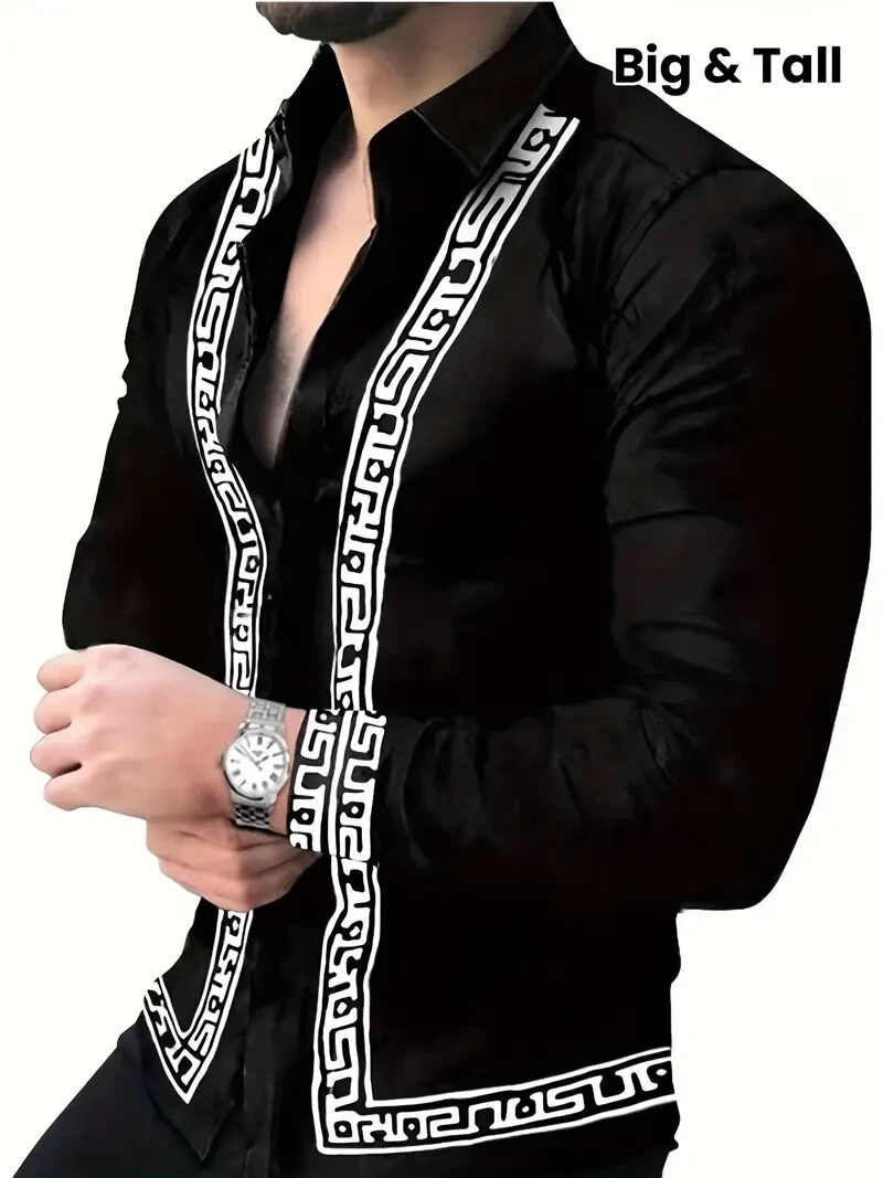 Mens 5XL BIG Long Sleeve DRESS - Casual Shirt New 2025 BLACK & WHITE gallery