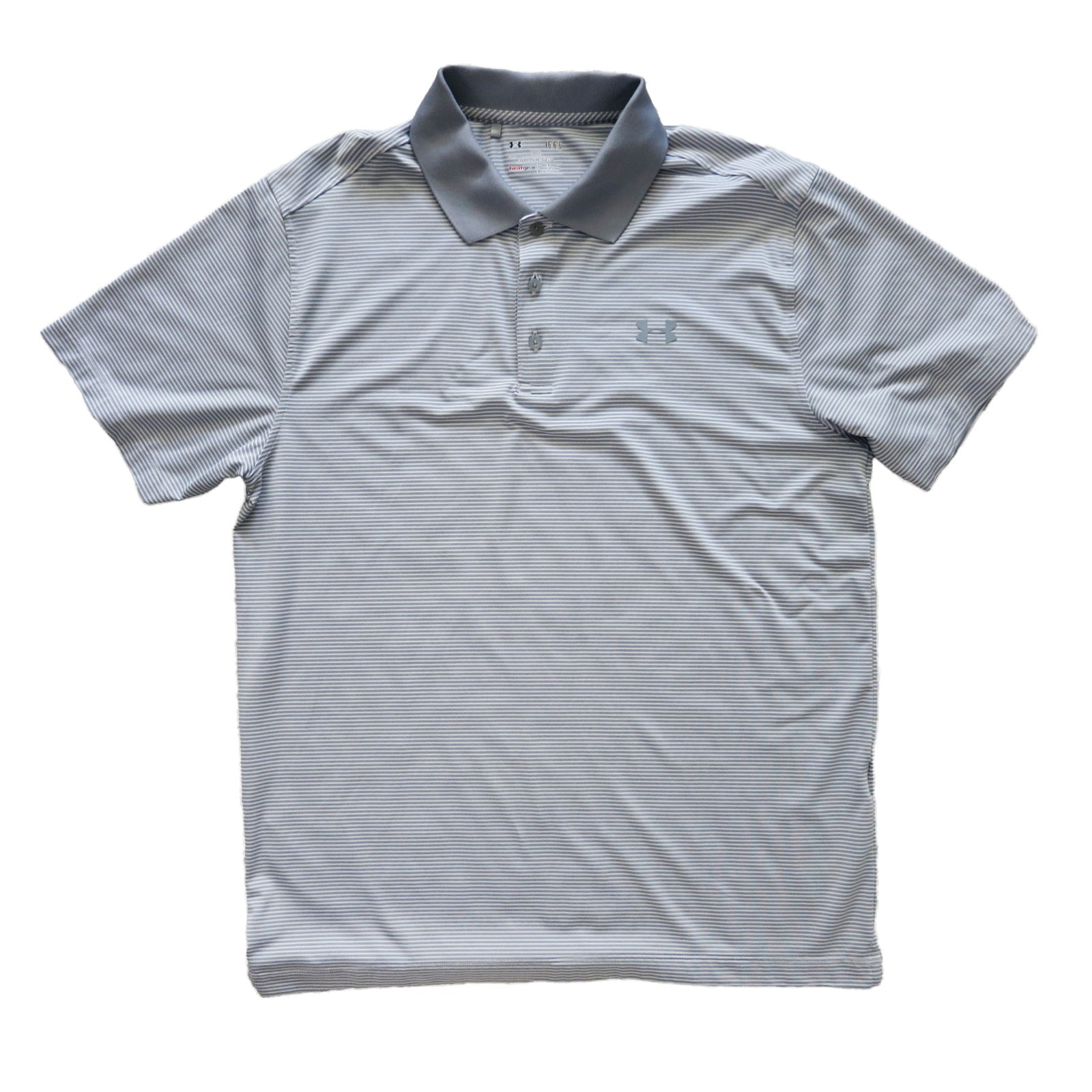 UNDER ARMOUR Men's Loose Light Gray RELEASE Stripe Knit Jersey Polo Top Shirt L gallery
