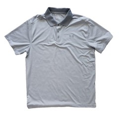 UNDER ARMOUR Men’s Loose Light Gray RELEASE Stripe Knit Jersey Polo Top Shirt L