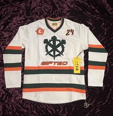 GFTD LA Fallen Angels #24 Men’s S Hockey Jersey White/Green/Orange V-Neck