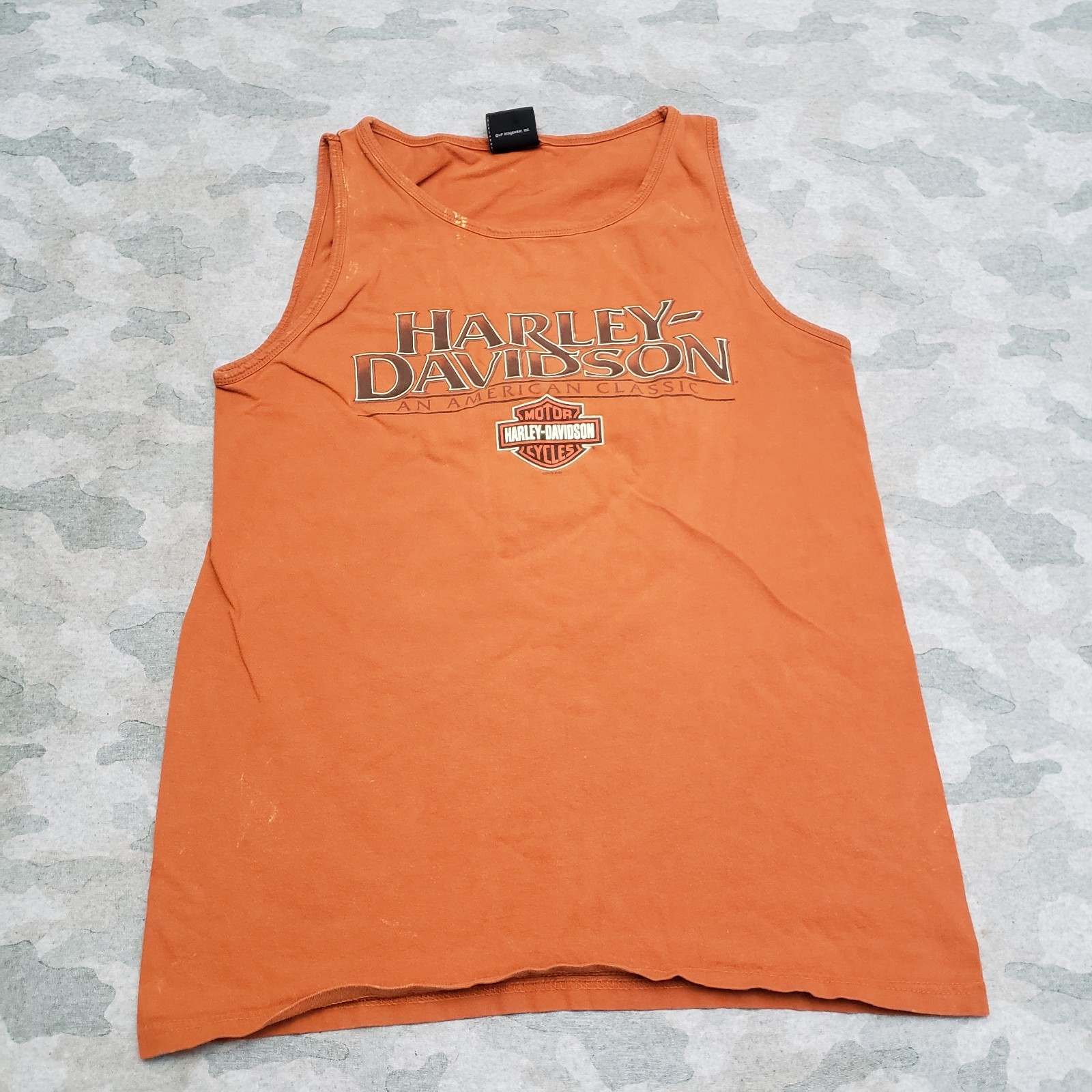 Harley Davidson Tank Shirt Mens Small Orange Pullover Sleeveless Motorcycle gallery