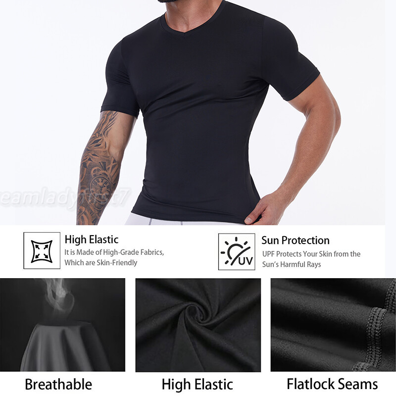 Men Compression Shirt Base Layer Top Short Sleeve Sweat-Wicking Quick Dry Sports gallery