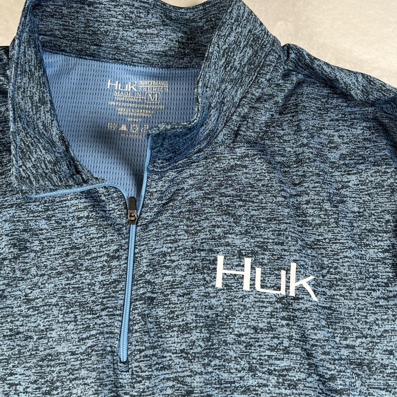Huk Performance Fishing Pullover Mens Medium Blue 1/4 Zip Long Sleeve Colorblock gallery