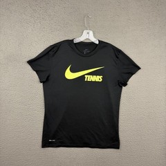 Nike Tennis T-Shirt Mens Large Black Dri-FIT Graphic Swoosh Activewear Training
