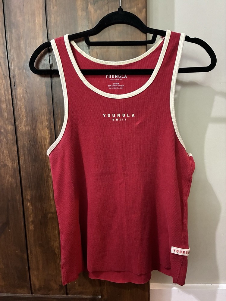 YoungLA Rocket Ribbed Jersey Tank Red Large Gently Preloved Summer Beach Gym