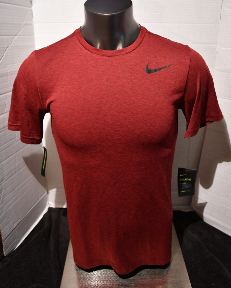 men's NIKE Breathe running short sleeve Red Space Dye T Shirt S-2XL New W T ags