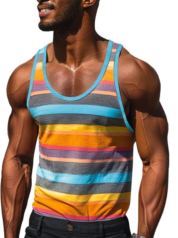 Fashion Simple Stripe 3D Print Tank Tops Men Streetwear Vest Oversized Sle gallery