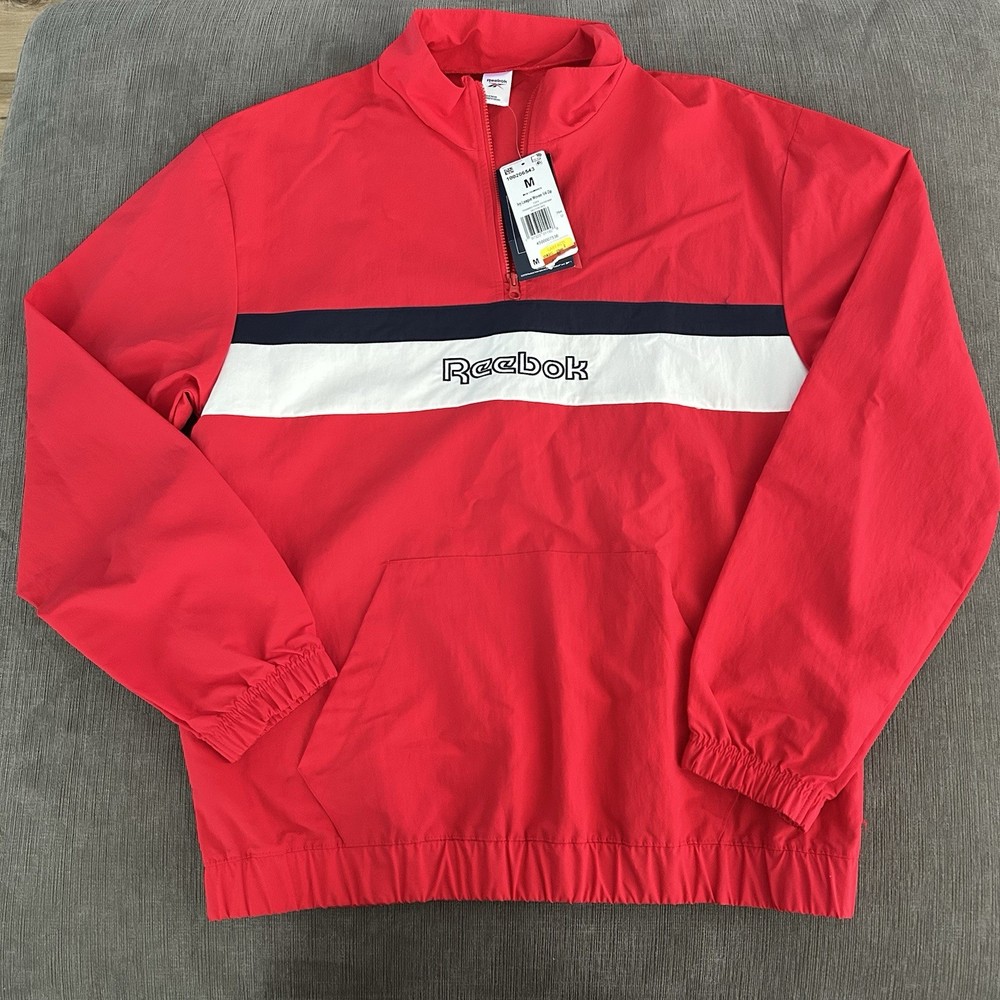 Reebok Men Retro Colorblocked Quarter-Zip Popover Red/Navy/White Size M
