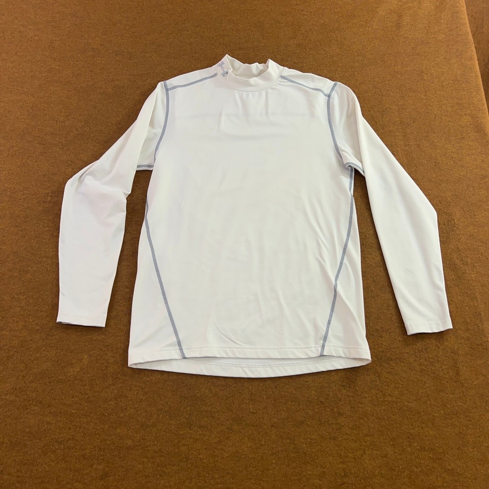 Under Armour Mens Medium White ColdGear Fitted Mock Neck Long Sleeve Shirt