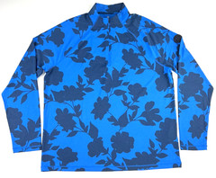 G/Fore G4 Tonal Floral Luxe Mens L Mid Layer Racer Blue Golf 1/4 Zip Stretch New