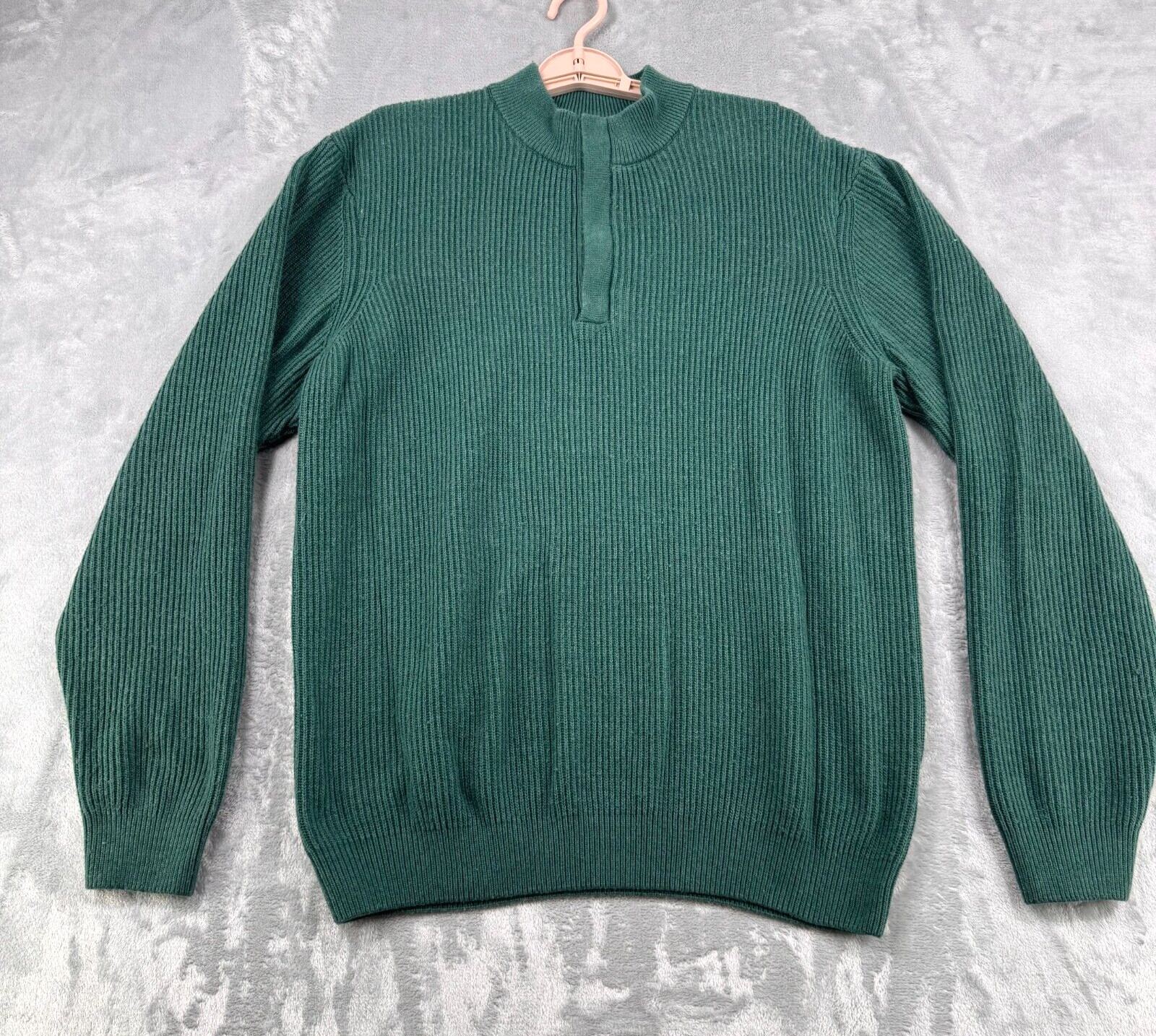 Onward Reserve Sweater Men's Large Green Quarter Zip Ribbed Knit Mock Neck gallery