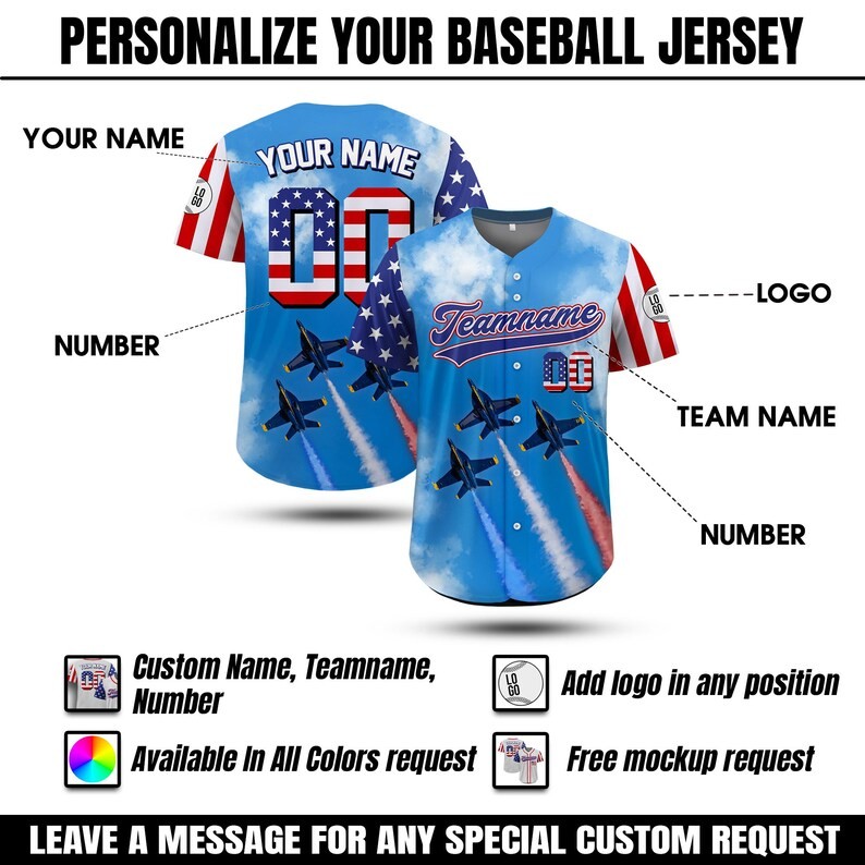 Personalized USA Baseball Jersey Custom Name Number Team Fan Gift Top gallery