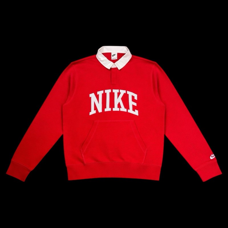 Nike Mens Size Small Athletic Spell Out Logo Fleece Long Sleeve Red Rugby Shirt gallery