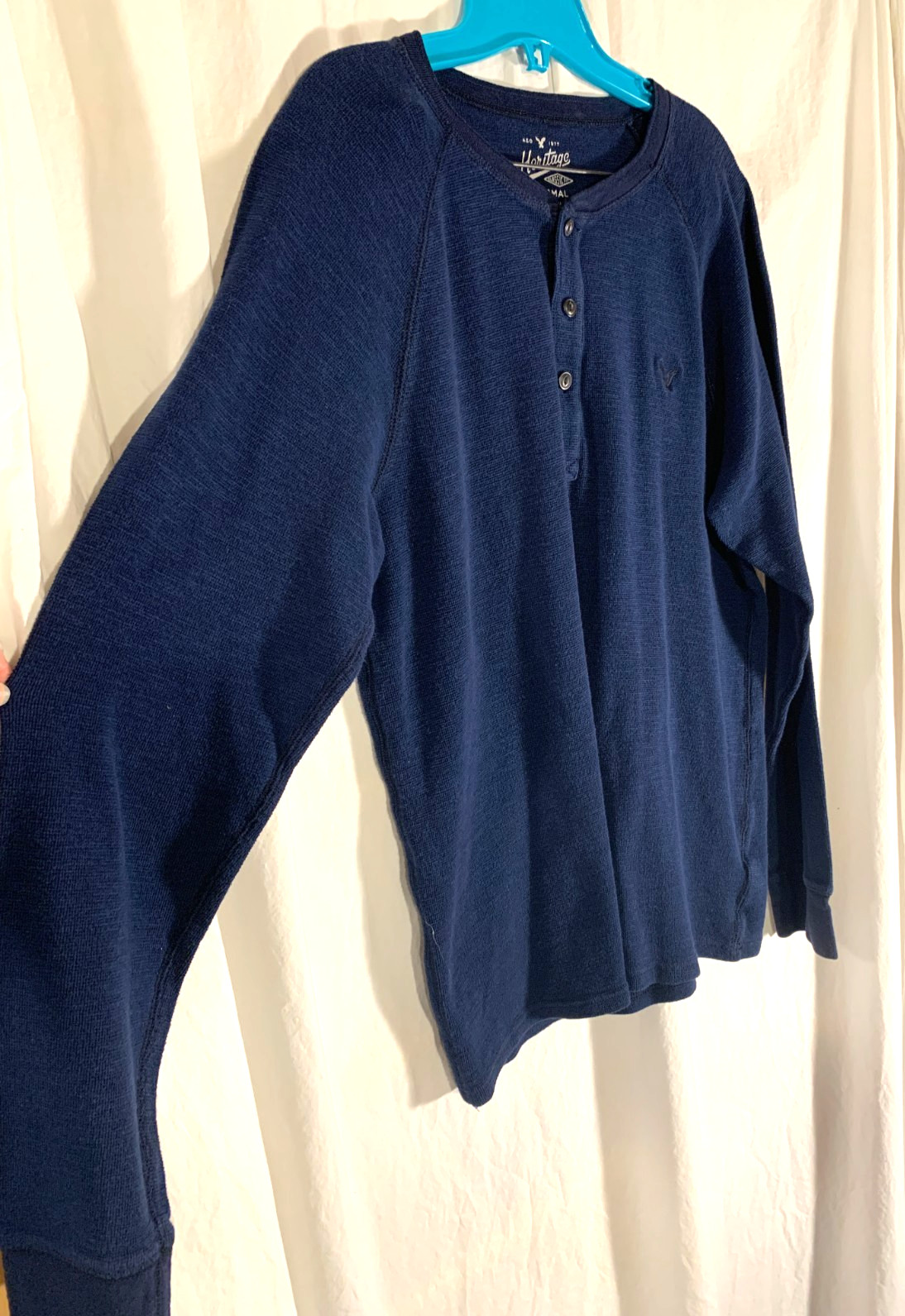 Men American Eagle Outfitter XL Thermal Henley LS Blue Baselayer Waffle Knit gallery
