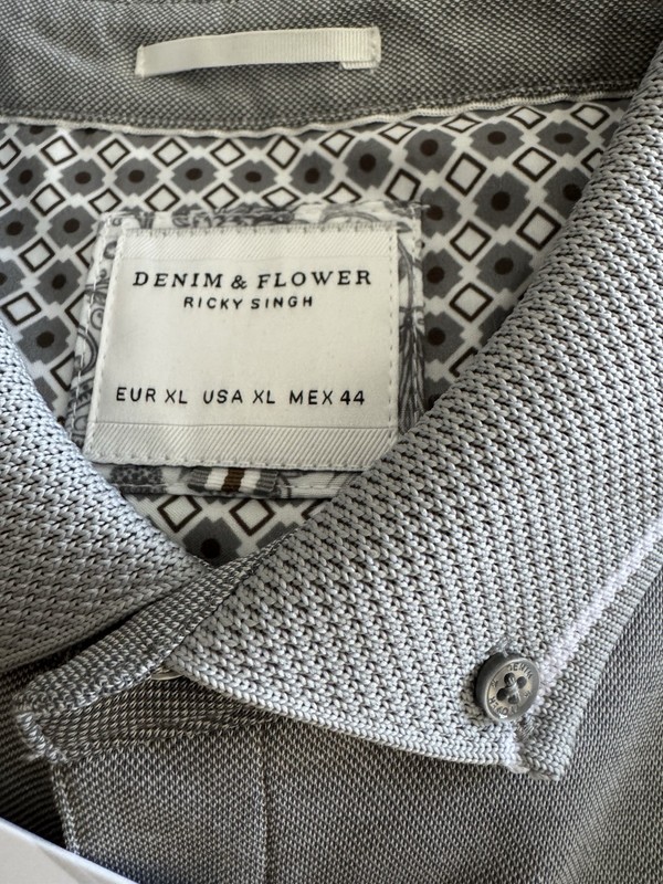 New Men’s Denim & Flower Ricky Singh XL Grey Gray White Polo Golf Shirt gallery