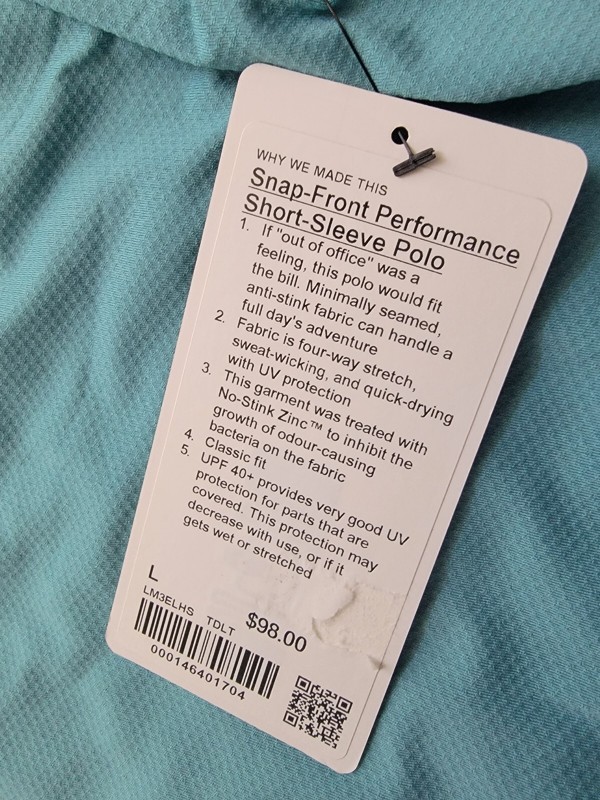 Mens Lululemon Stretch Golf Polo Short Sleeve Shirt 2XL TDLT Teal Green gallery