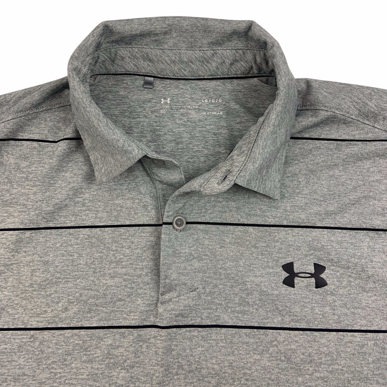 Under Armour Coolswitch Pivot Polo Shirt Gray Stripe Mens L Short Sleeve gallery