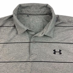 Under Armour Coolswitch Pivot Polo Shirt Gray Stripe Mens L Short Sleeve