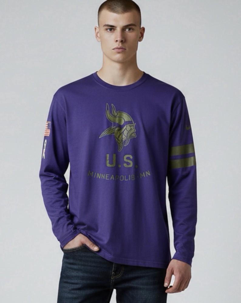 Nike NFL Minnesota Vikings Long Sleeve Graphic Tee Shirt Purple Mens Size M