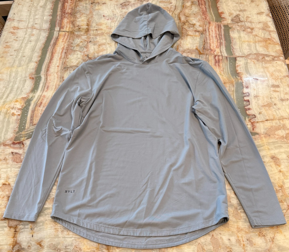 BYLT Premium Basics Mens T-Shirt Gray Long Sleeve Hooded Activewear Size M