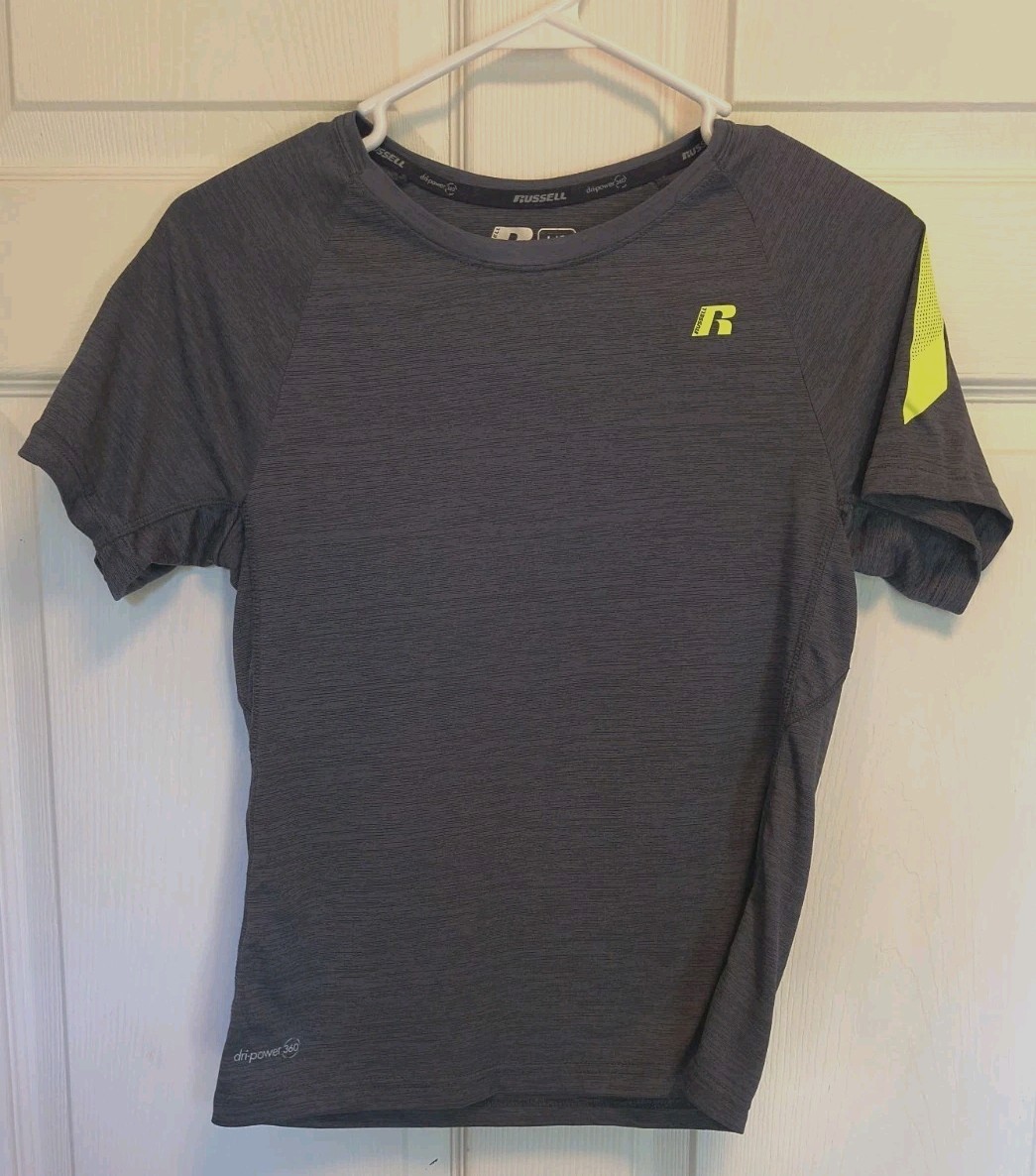 Russell Dri-Power 360 T-Shirt Athletic Raglan S/S Gray/Yellow L Crew Neck gallery