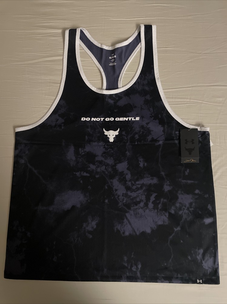 Under Armour Project Rock Mesh Printed Tank Black/Steel/White Men Sz XL NWT
