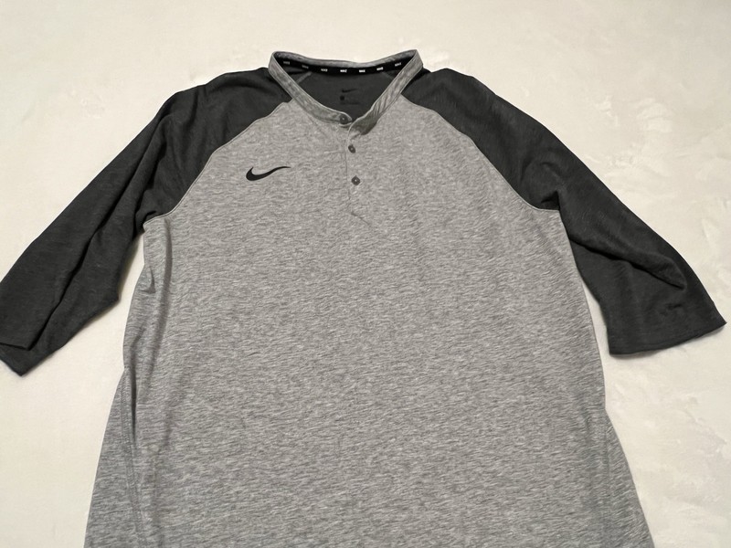 Nike 3/4 Sleeve Shirt Mens Large Gray Charcoal Baseball Casual gallery